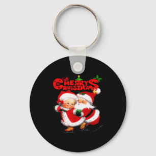Merry Christmas - Happy Cute Mrs Claus And Mr Clau Keychain