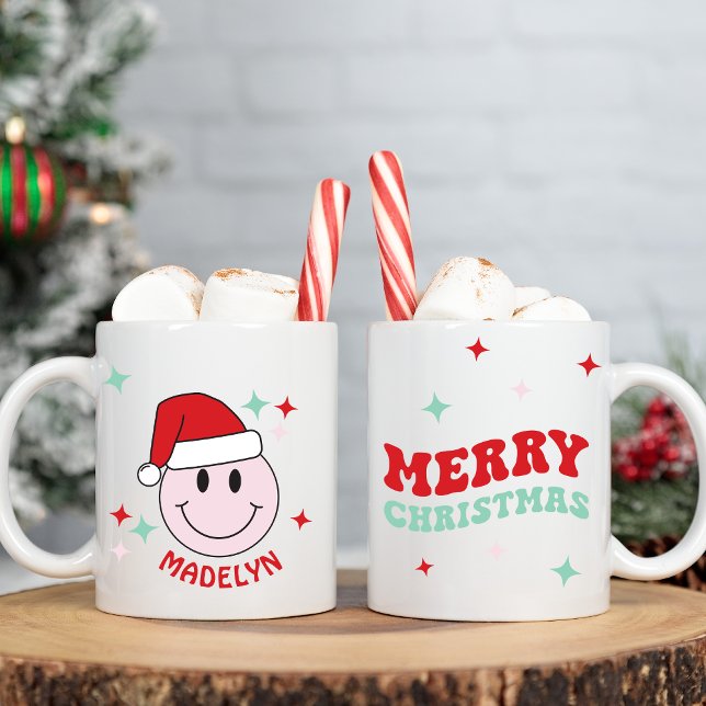 Merry Christmas Happy Face Personalized Two-Tone Coffee Mug (Creator Uploaded)