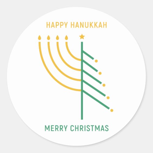 Merry Christmas Happy Hanukkah Classic Round Sticker