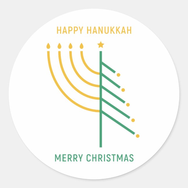 Merry Christmas, Happy Hanukkah Classic Round Sticker (Front)