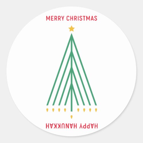 Merry Christmas Happy Hanukkah Classic Round Sticker