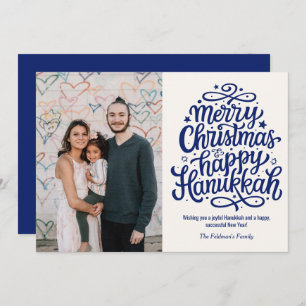 Merry Christmas Happy Hanukkah Family Photo Holiday Card