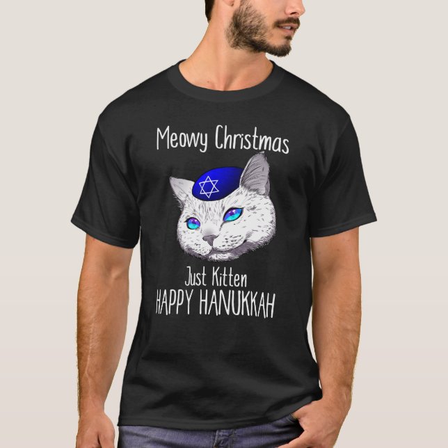 Merry Christmas Happy Hanukkah Hanukcat T-Shirt (Front)