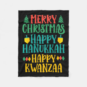 Merry Christmas Happy Hanukkah Happy Kwanzaa 11 Fleece Blanket