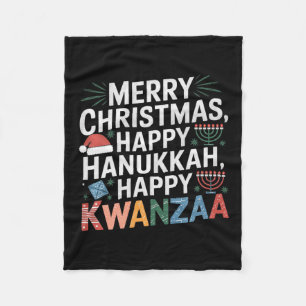 Merry Christmas Happy Hanukkah Happy Kwanzaa 14 Fleece Blanket