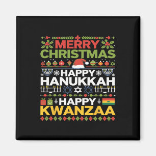 Merry Christmas Happy Hanukkah Happy Kwanzaa 17  Magnet