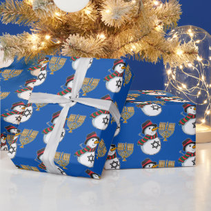 Merry Christmas Happy Hanukkah Snowmen Chrismukkah Wrapping Paper