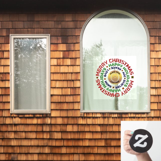 Merry Christmas Happy Holiday Business Logo Custom Window Cling (Home Window)