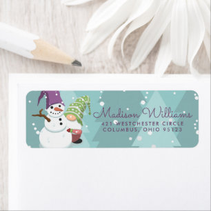 MERRY CHRISTMAS Happy Holiday Gnome Snowman Label