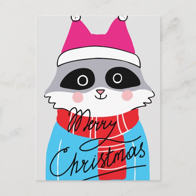 Merry Christmas | Happy Holiday Winter Raccoon Postcard (Front)
