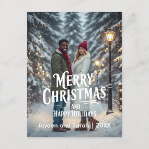 Merry Christmas/Happy Holidays Couples Photo Front Holiday Postcard
