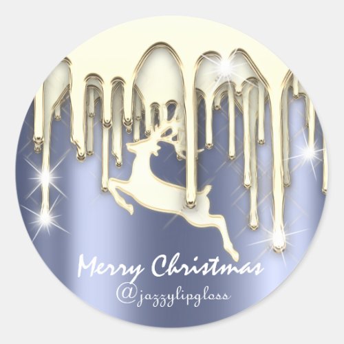Merry Christmas Happy Holidays From Gold Blue Drip Classic Round Sticker
