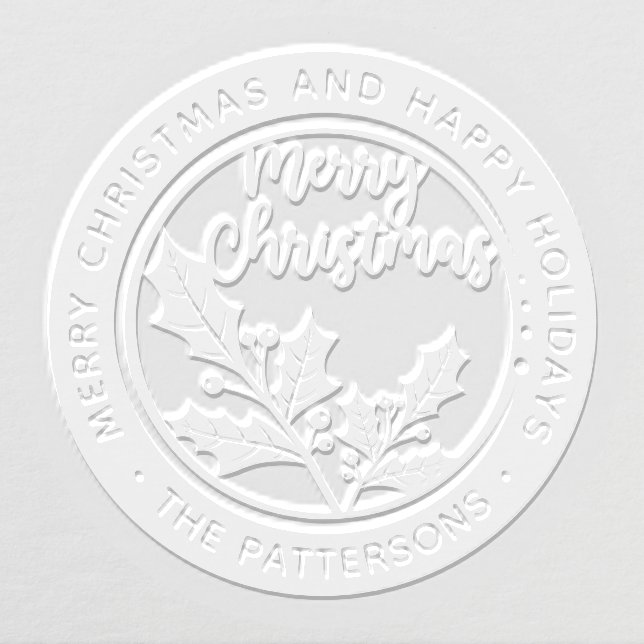 Merry Christmas Happy Holidays Holly Personalized Embosser (Design)