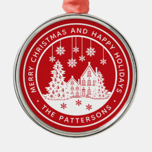 Merry Christmas Happy Holidays Name Gift Metal Ornament