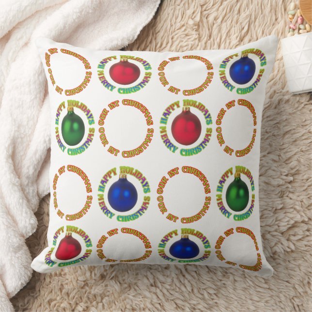 Merry Christmas Happy Holidays Our First Christmas Throw Pillow (Blanket)