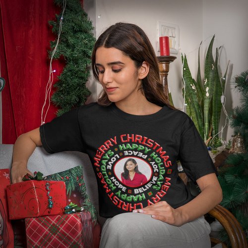 Merry Christmas Happy Holidays Photo Personalize  T_Shirt