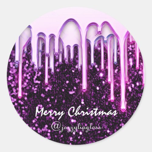 Merry Christmas Happy Holidays Pink Drips Purple Classic Round Sticker