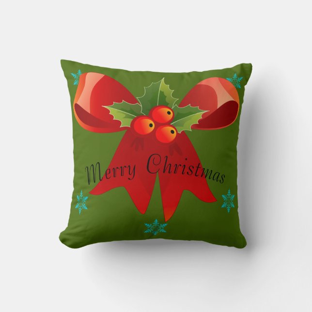 Merry Christmas/Happy Holidays Reversible Throw Pillow (Front)