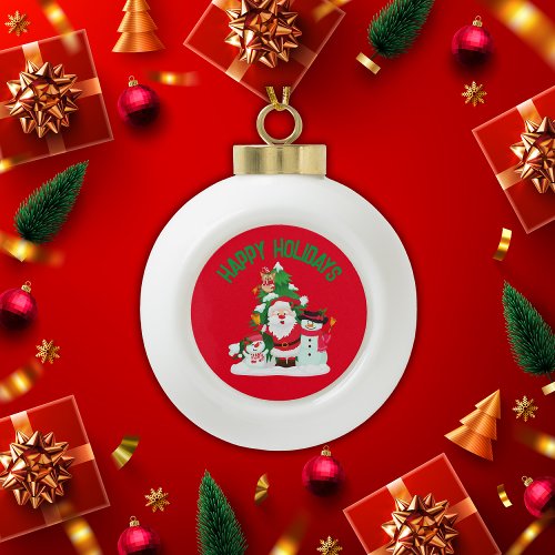 Merry Christmas Happy Holidays Santa  Snowman   Ceramic Ball Christmas Ornament