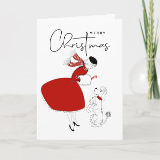 MERRY CHRISTMAS | Happy Holidays Vintage Poodle Ho Holiday Card