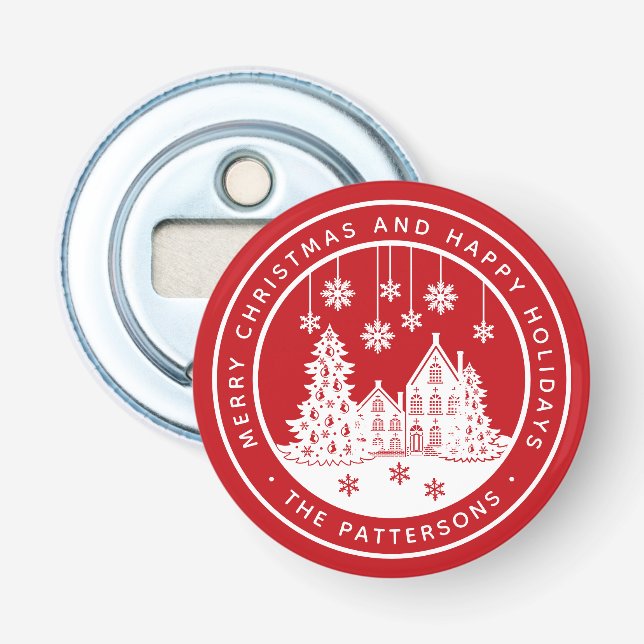 Merry Christmas Happy Holidays Winter Personalized Bottle Opener (Front)