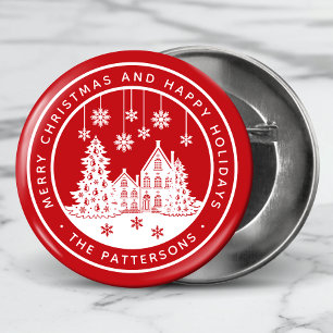 Merry Christmas Happy Holidays Winter Personalized Button