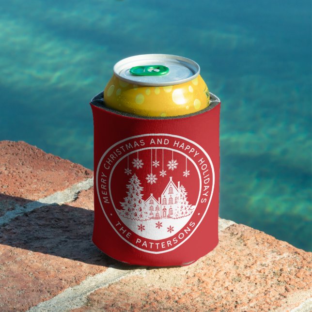 Merry Christmas Happy Holidays Winter Personalized Can Cooler (In Situ Pool)
