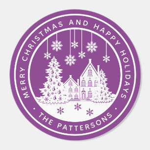 Merry Christmas Happy Holidays Winter Personalized Classic Round Sticker