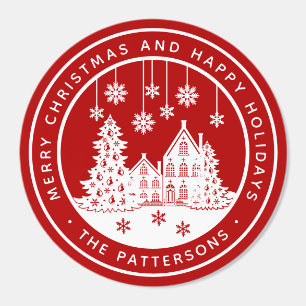 Merry Christmas Happy Holidays Winter Personalized Classic Round Sticker