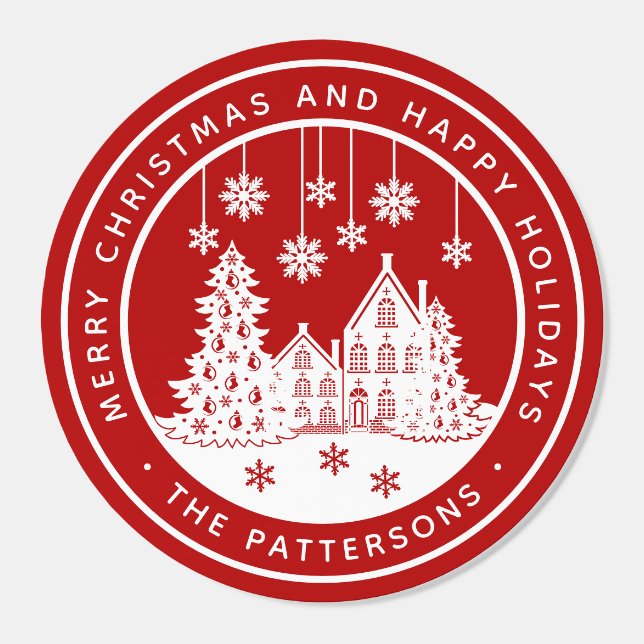 Merry Christmas Happy Holidays Winter Personalized Classic Round Sticker (Single)