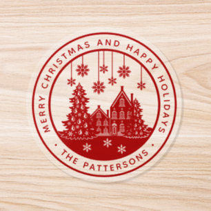 Merry Christmas Happy Holidays Winter Personalized Classic Round Sticker
