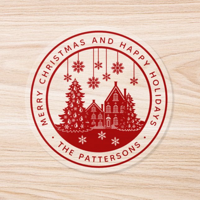 Merry Christmas Happy Holidays Winter Personalized Classic Round Sticker (Single)