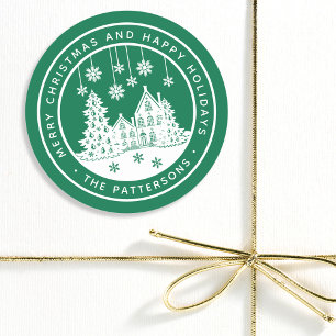 Merry Christmas Happy Holidays Winter Personalized Classic Round Sticker