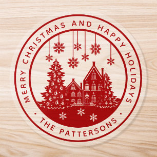 Merry Christmas Happy Holidays Winter Personalized Classic Round Sticker