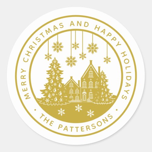 Merry Christmas Happy Holidays Winter Personalized Classic Round Sticker