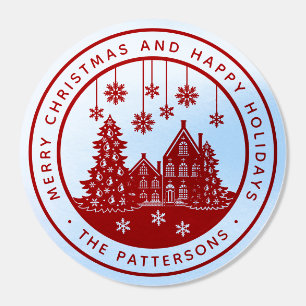 Merry Christmas Happy Holidays Winter Personalized Classic Round Sticker
