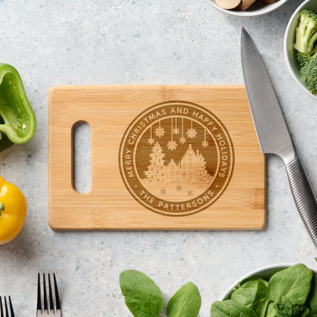 Merry Christmas Happy Holidays Winter Personalized Engraved Cutting Board (Kitchen Counter)