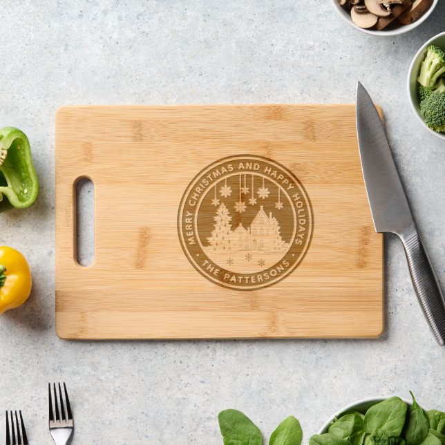 Merry Christmas Happy Holidays Winter Personalized Engraved Cutting Board (Kitchen Counter)