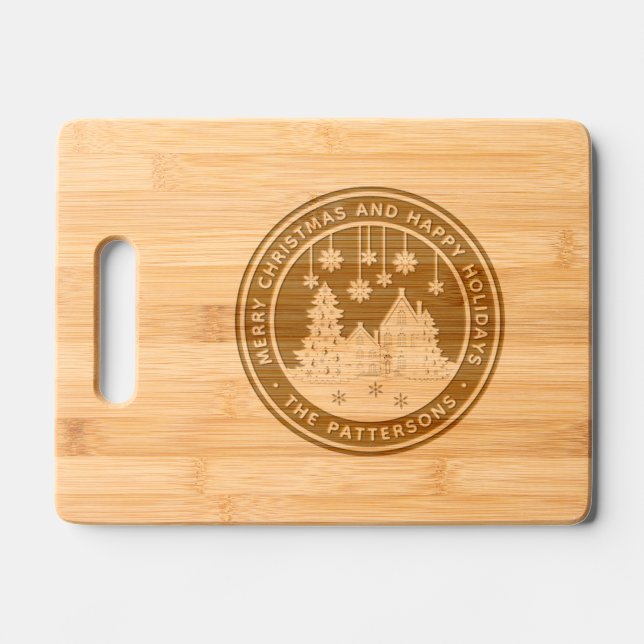 Merry Christmas Happy Holidays Winter Personalized Engraved Cutting Board (Front)