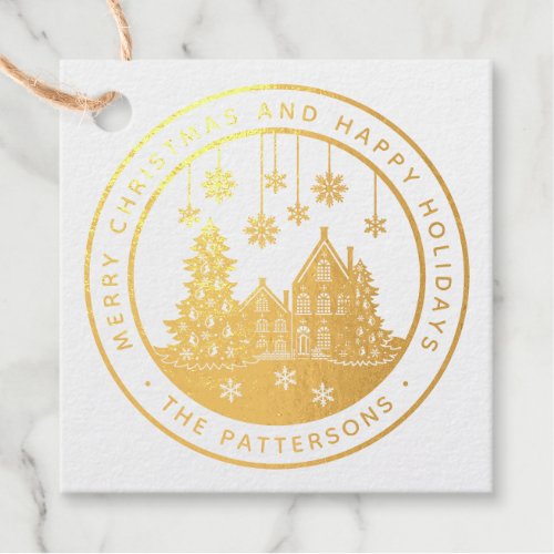 Merry Christmas Happy Holidays Winter Personalized Foil Favor Tags