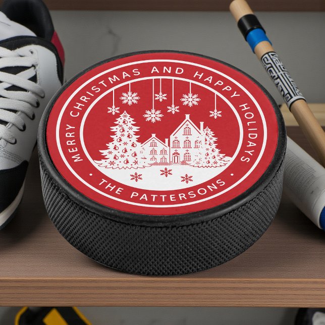 Merry Christmas Happy Holidays Winter Personalized Hockey Puck (Creator Uploaded)