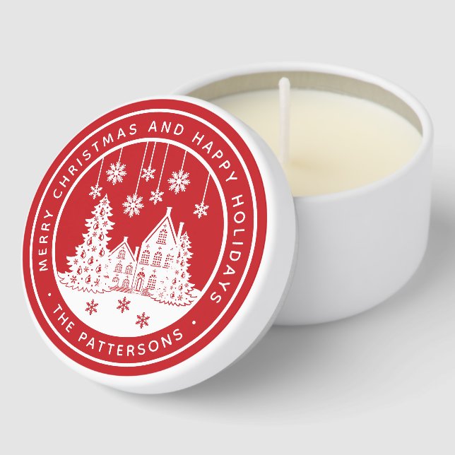 Merry Christmas Happy Holidays Winter Personalized Mini Candle Favors (Corner)