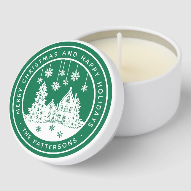 Merry Christmas Happy Holidays Winter Personalized Mini Candle Favors (Corner)
