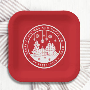 Merry Christmas Happy Holidays Winter Personalized Paper Plates