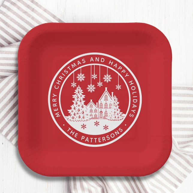 Merry Christmas Happy Holidays Winter Personalized Paper Plates (Creator Uploaded)