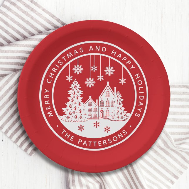 Merry Christmas Happy Holidays Winter Personalized Paper Plates (Creator Uploaded)