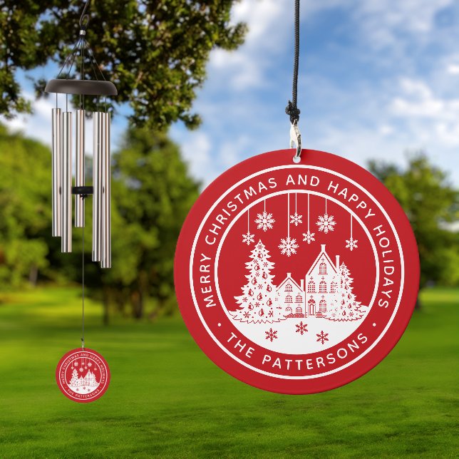 Merry Christmas Happy Holidays Winter Personalized Wind Chime (Outdoor)