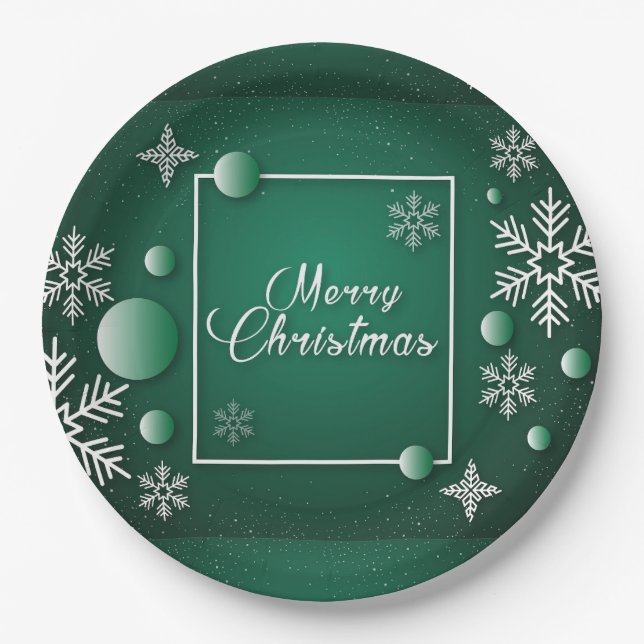 Merry Christmas Happy Holidays Xmas Snowflakes Paper Plates (Front)