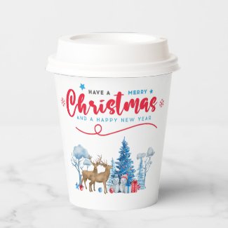 Merry Christmas Happy New Scene Paper Cups