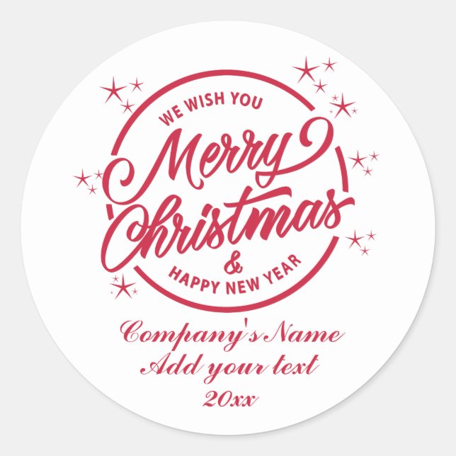 Merry Christmas & Happy New Yea, Red Typography Classic Round Sticker (Front)